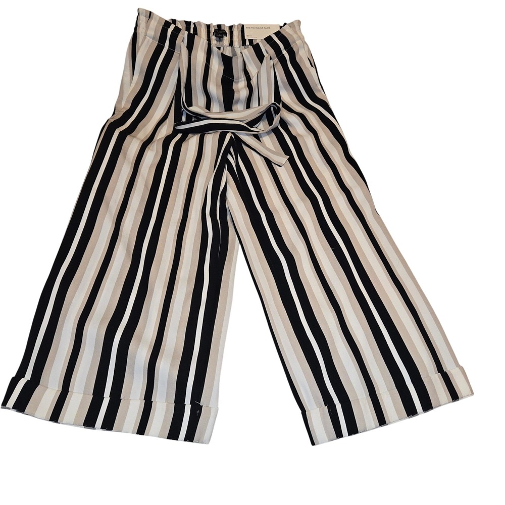 Ann Taylor Factory Striped Tie Waist Pants‎ Mid Rise Ankle Cropped S